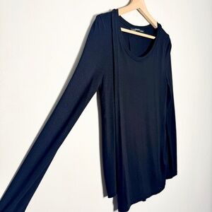 All Saints Long Sleeve Black Asymmetrical Layered Lightweight Tunic Top Sz M